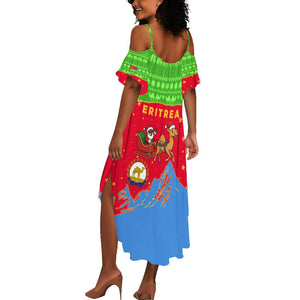 Eritrea Christmas Summer Maxi Dress Santa Claus Camel Sleigh National Emblem - African Pride