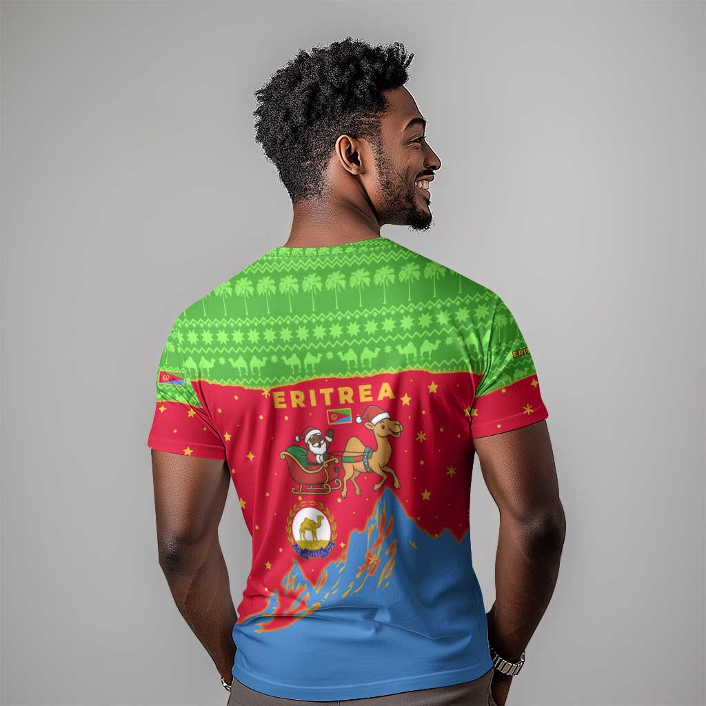 Eritrea Christmas T shirt Santa Claus Camel Sleigh National Emblem - African Pride
