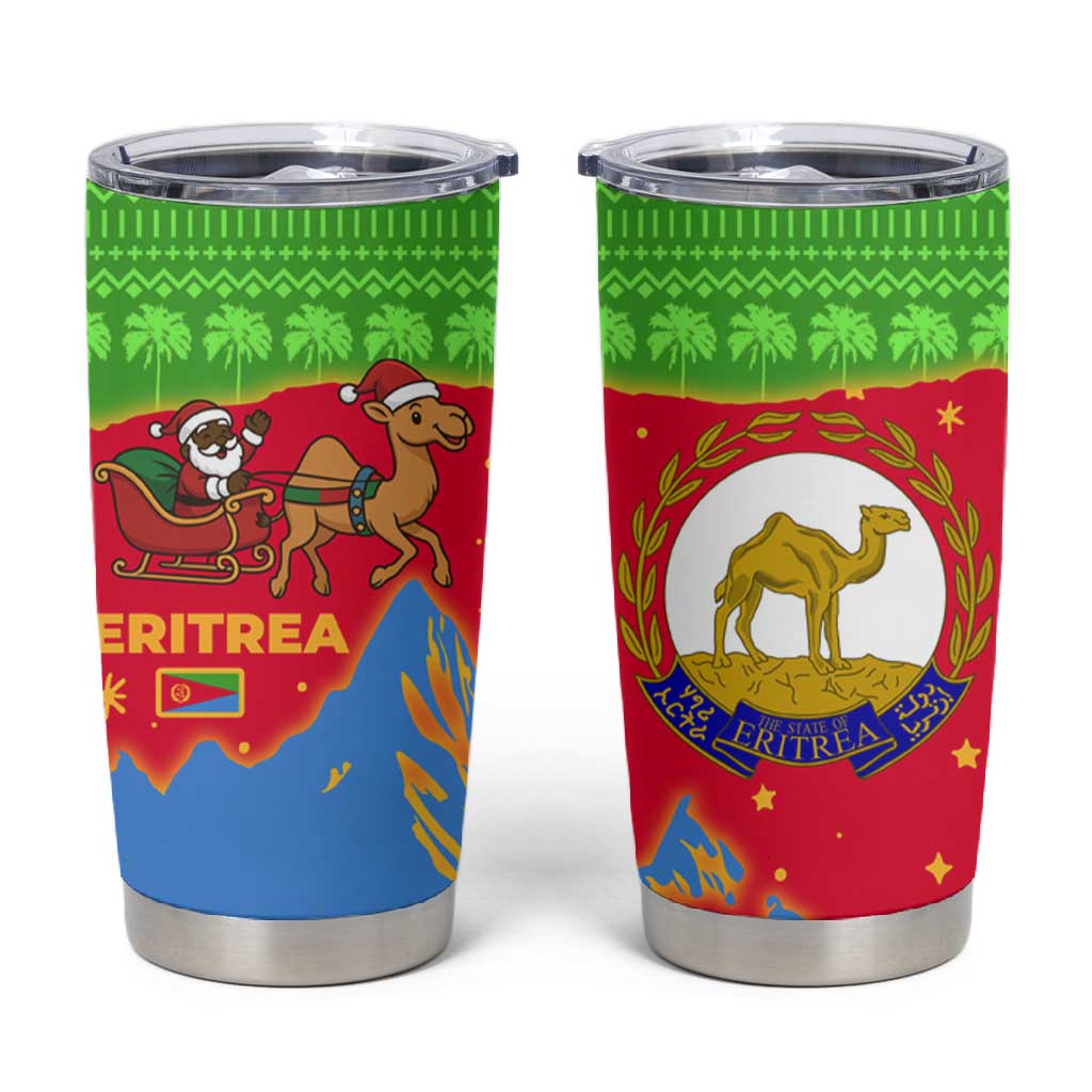 Eritrea Christmas Tumbler Cup Santa Claus Camel Sleigh National Emblem - African Pride