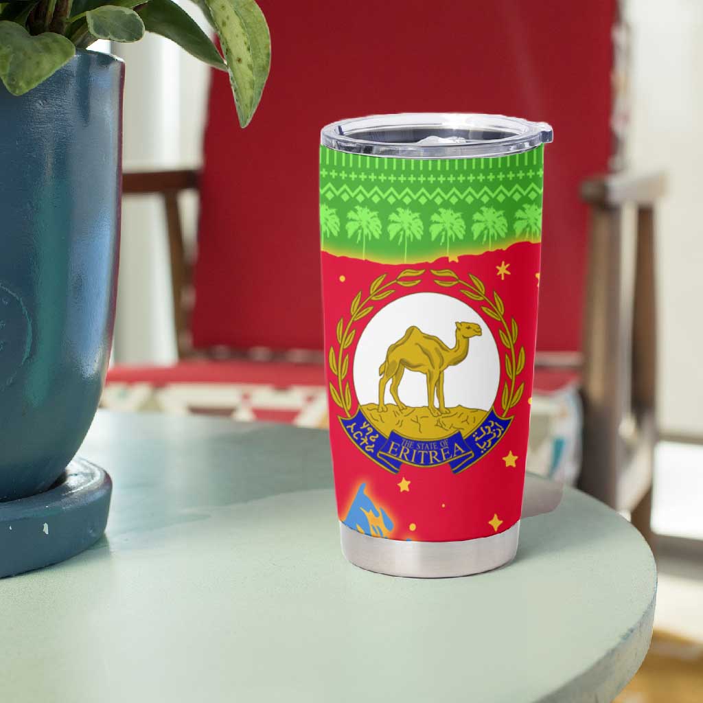Eritrea Christmas Tumbler Cup Santa Claus Camel Sleigh National Emblem - African Pride