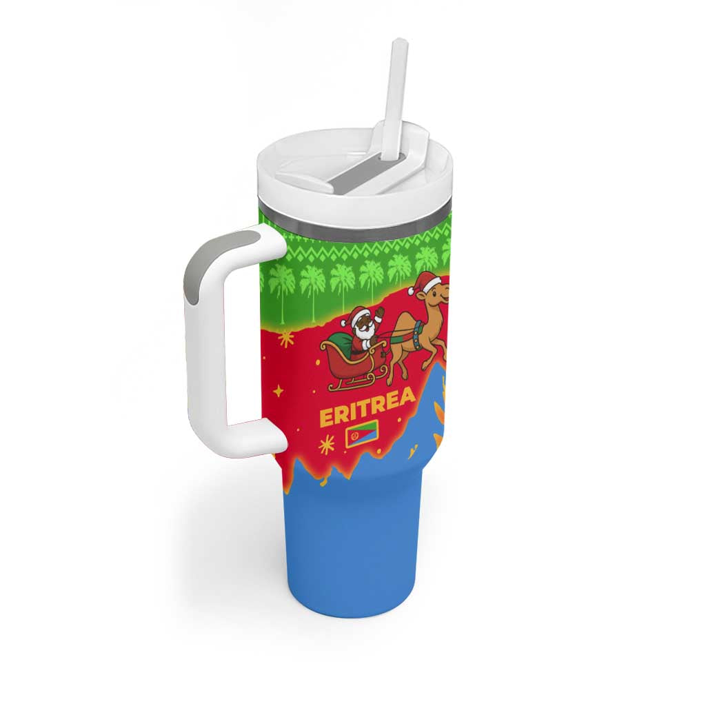 Eritrea Christmas Tumbler With Handle Santa Claus Camel Sleigh National Emblem - African Pride