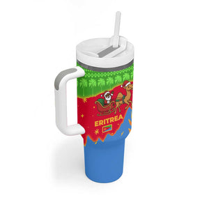 Eritrea Christmas Tumbler With Handle Santa Claus Camel Sleigh National Emblem - African Pride