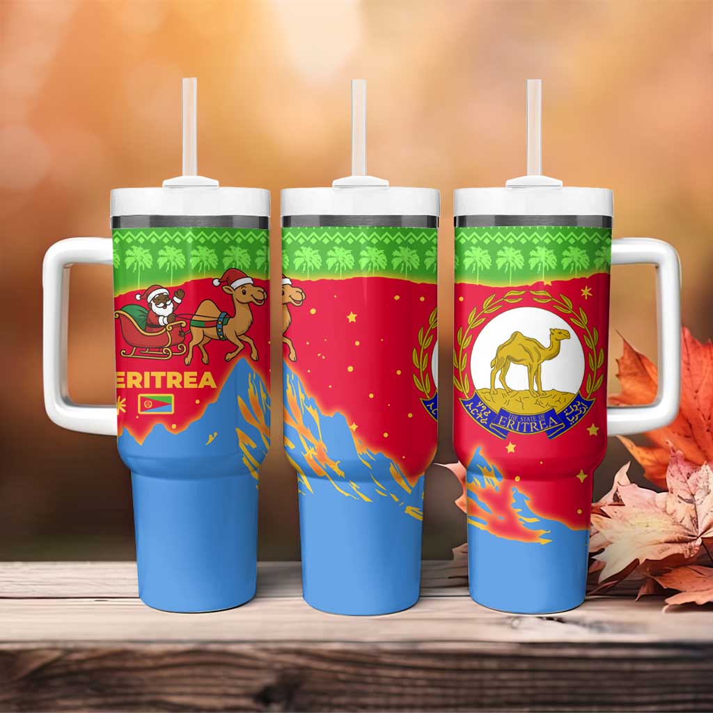 Eritrea Christmas Tumbler With Handle Santa Claus Camel Sleigh National Emblem - African Pride