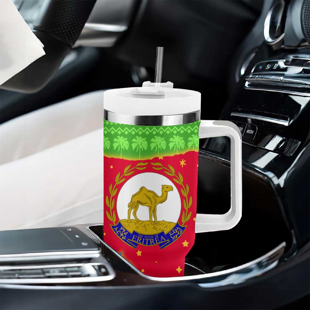 Eritrea Christmas Tumbler With Handle Santa Claus Camel Sleigh National Emblem - African Pride