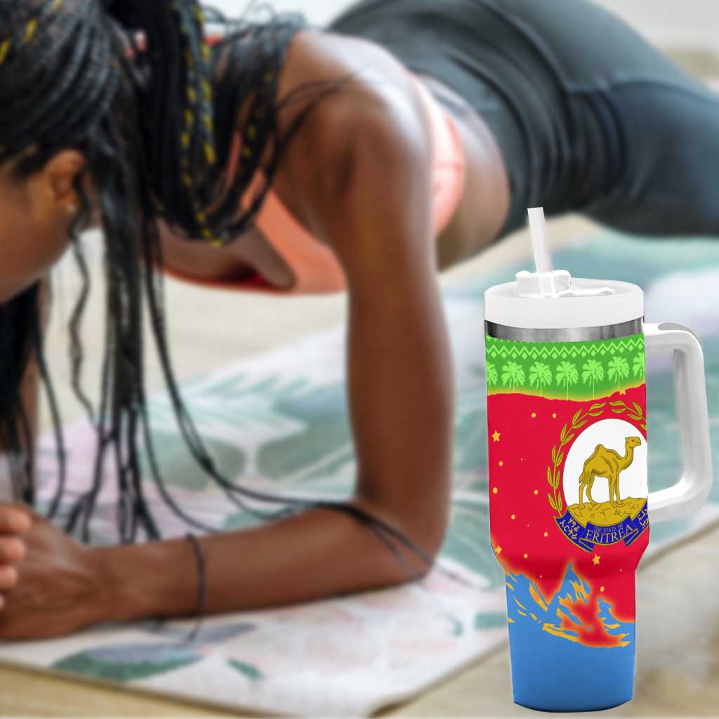 Eritrea Christmas Tumbler With Handle Santa Claus Camel Sleigh National Emblem - African Pride