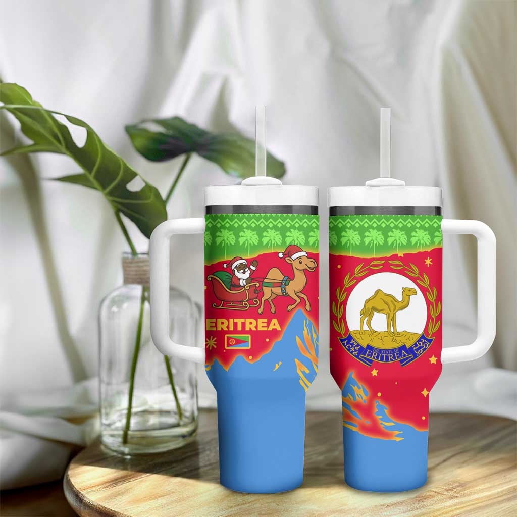 Eritrea Christmas Tumbler With Handle Santa Claus Camel Sleigh National Emblem - African Pride