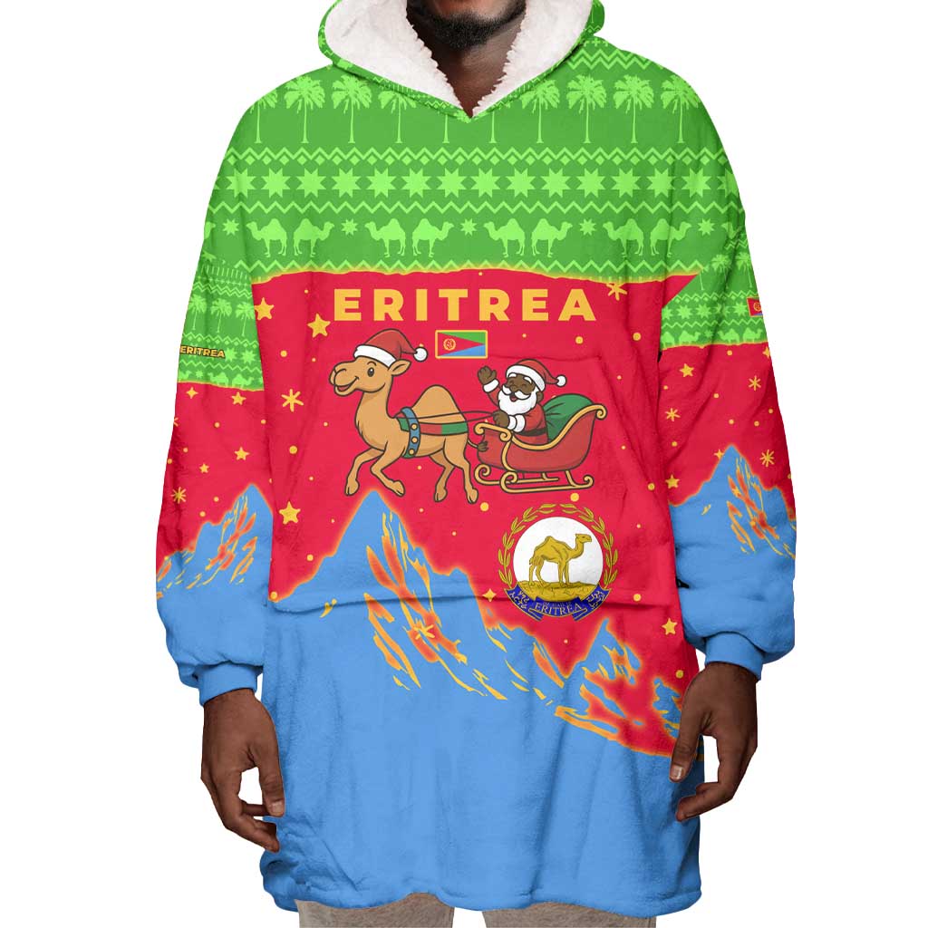 Eritrea Christmas Wearable Blanket Hoodie Santa Claus Camel Sleigh National Emblem - African Pride