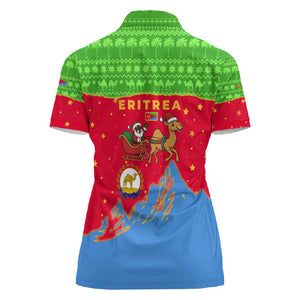 Eritrea Christmas Women Polo Shirt Santa Claus Camel Sleigh National Emblem - African Pride