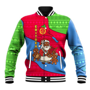 Eritrea Christmas Baseball Jacket African Santa Gingerbread Harp National Flag Colors - African Pride