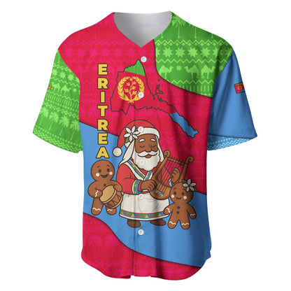 Eritrea Christmas Baseball Jersey African Santa Gingerbread Harp National Flag Colors - African Pride