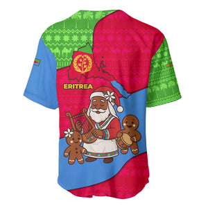 Eritrea Christmas Baseball Jersey African Santa Gingerbread Harp National Flag Colors - African Pride
