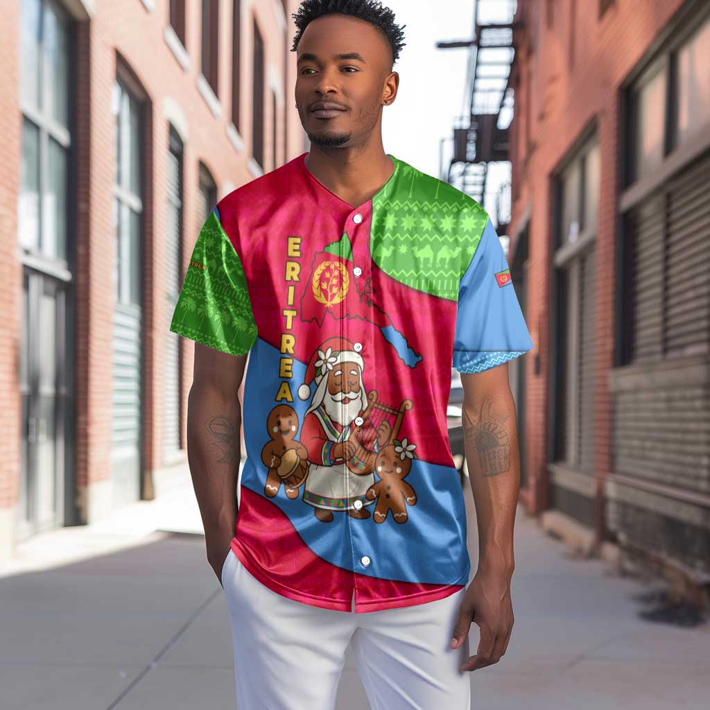 Eritrea Christmas Baseball Jersey African Santa Gingerbread Harp National Flag Colors - African Pride