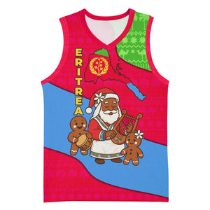 Eritrea Christmas Basketball Jersey African Santa Gingerbread Harp National Flag Colors - African Pride
