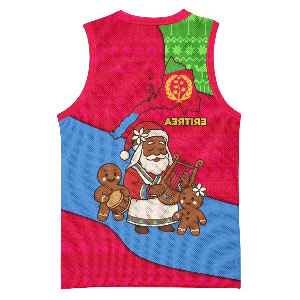 Eritrea Christmas Basketball Jersey African Santa Gingerbread Harp National Flag Colors - African Pride