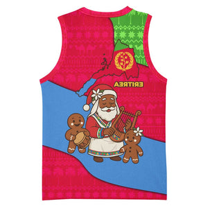 Eritrea Christmas Basketball Jersey African Santa Gingerbread Harp National Flag Colors - African Pride