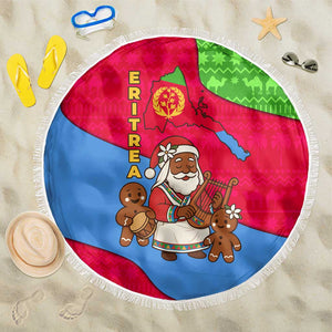 Eritrea Christmas Beach Blanket African Santa Gingerbread Harp National Flag Colors - African Pride