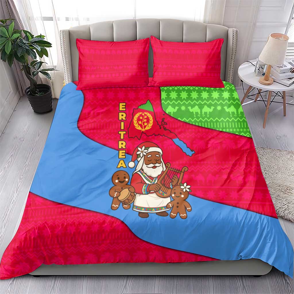 Eritrea Christmas Bedding Set African Santa Gingerbread Harp National Flag Colors - African Pride
