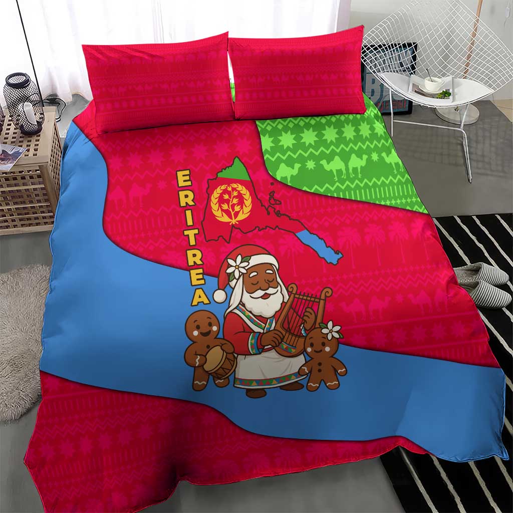 Eritrea Christmas Bedding Set African Santa Gingerbread Harp National Flag Colors - African Pride