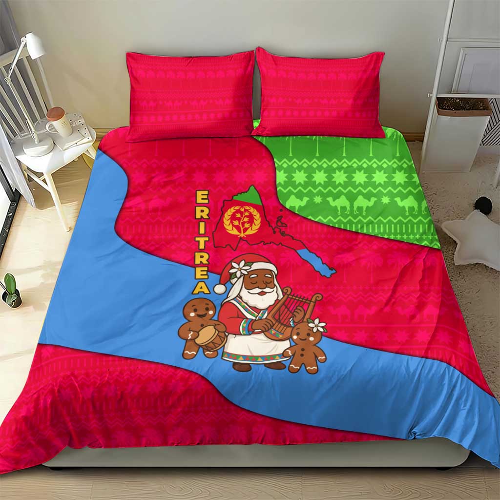 Eritrea Christmas Bedding Set African Santa Gingerbread Harp National Flag Colors - African Pride