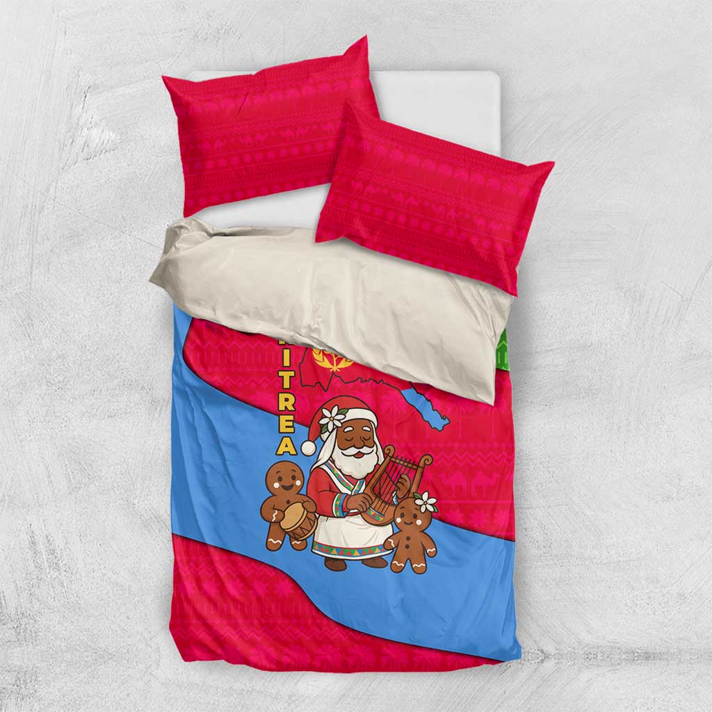 Eritrea Christmas Bedding Set African Santa Gingerbread Harp National Flag Colors - African Pride