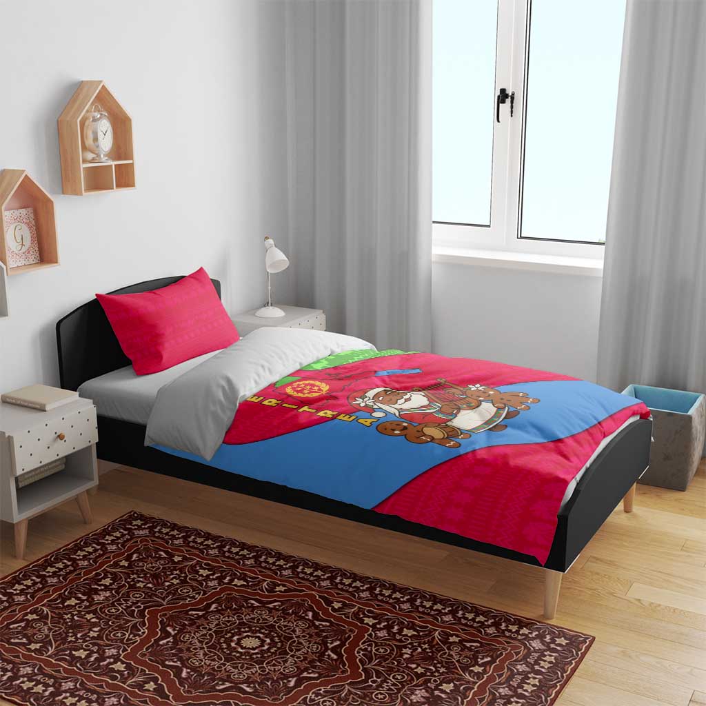 Eritrea Christmas Bedding Set African Santa Gingerbread Harp National Flag Colors - African Pride