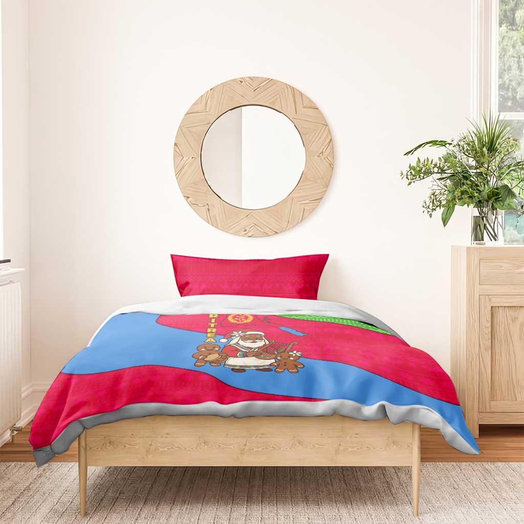 Eritrea Christmas Bedding Set African Santa Gingerbread Harp National Flag Colors - African Pride