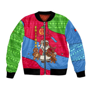 Eritrea Christmas Bomber Jacket African Santa Gingerbread Harp National Flag Colors - African Pride