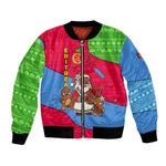 Eritrea Christmas Bomber Jacket African Santa Gingerbread Harp National Flag Colors - African Pride