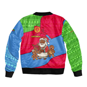 Eritrea Christmas Bomber Jacket African Santa Gingerbread Harp National Flag Colors - African Pride