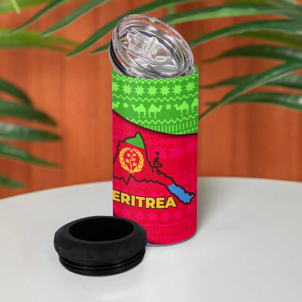 Eritrea Christmas 4 in 1 Can Cooler Tumbler African Santa Gingerbread Harp National Flag Colors - African Pride
