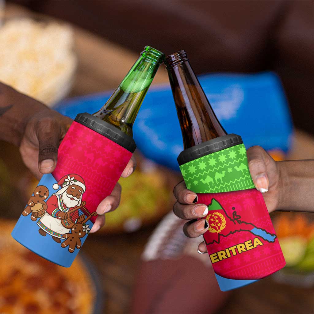 Eritrea Christmas 4 in 1 Can Cooler Tumbler African Santa Gingerbread Harp National Flag Colors - African Pride