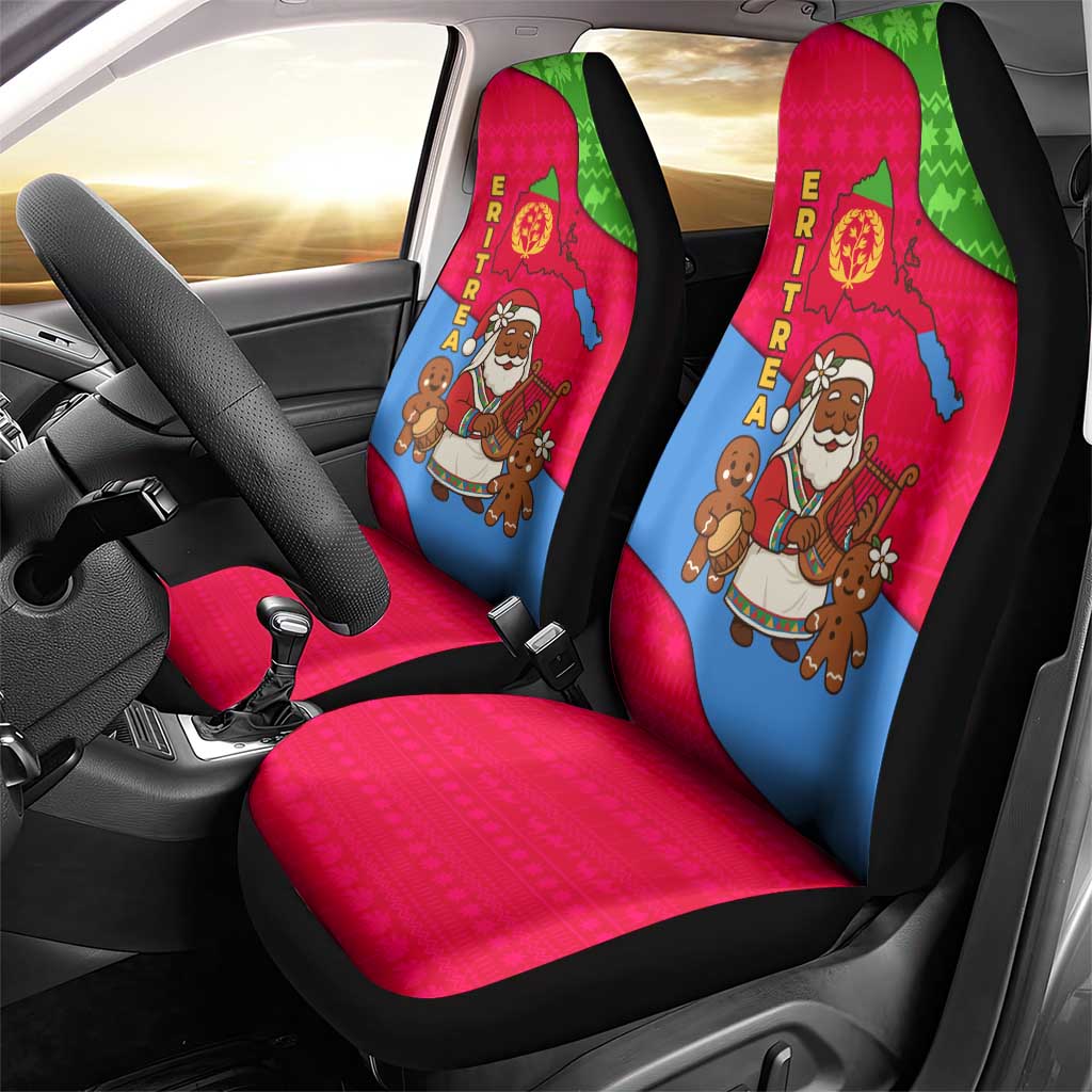 Eritrea Christmas Car Seat Cover African Santa Gingerbread Harp National Flag Colors - African Pride