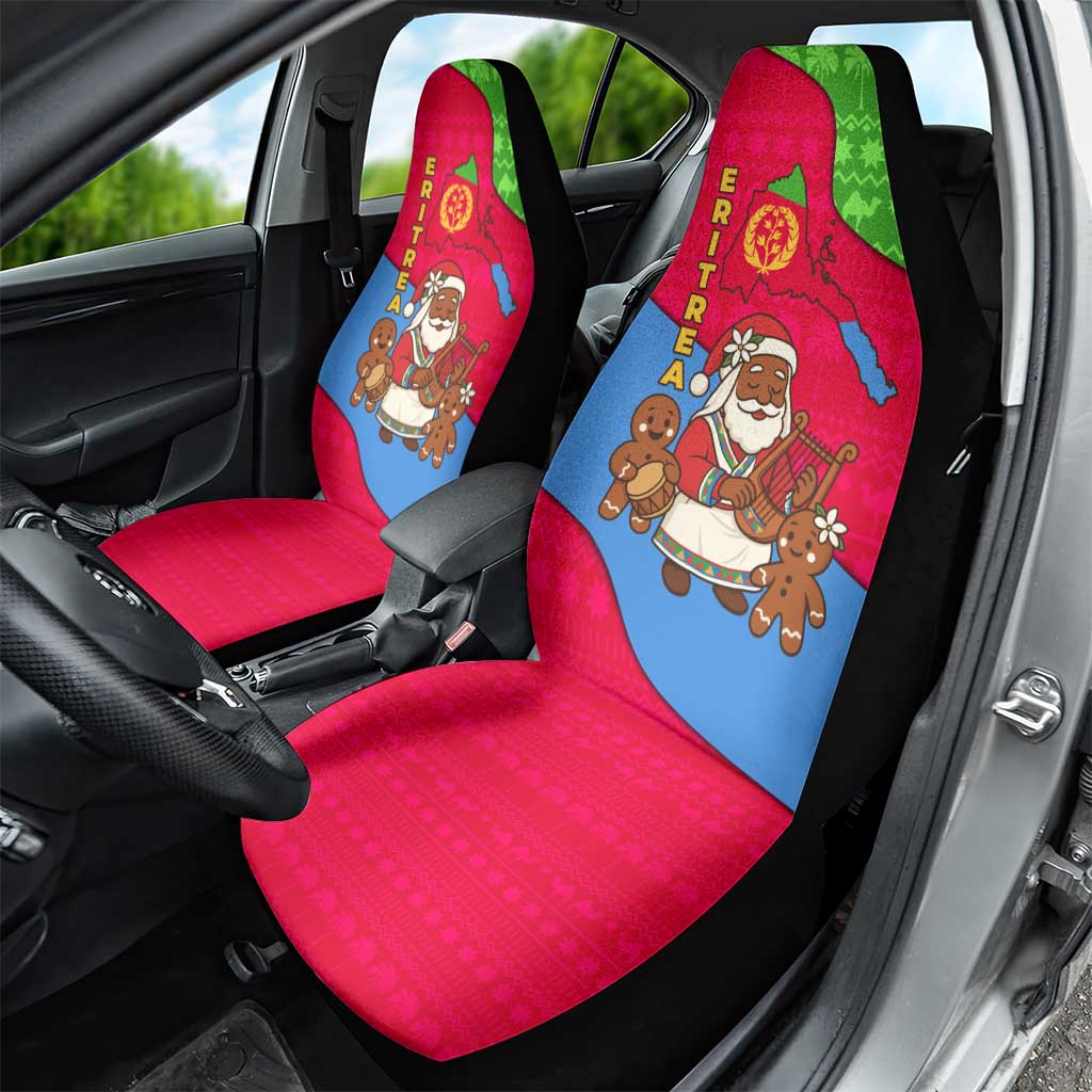 Eritrea Christmas Car Seat Cover African Santa Gingerbread Harp National Flag Colors - African Pride