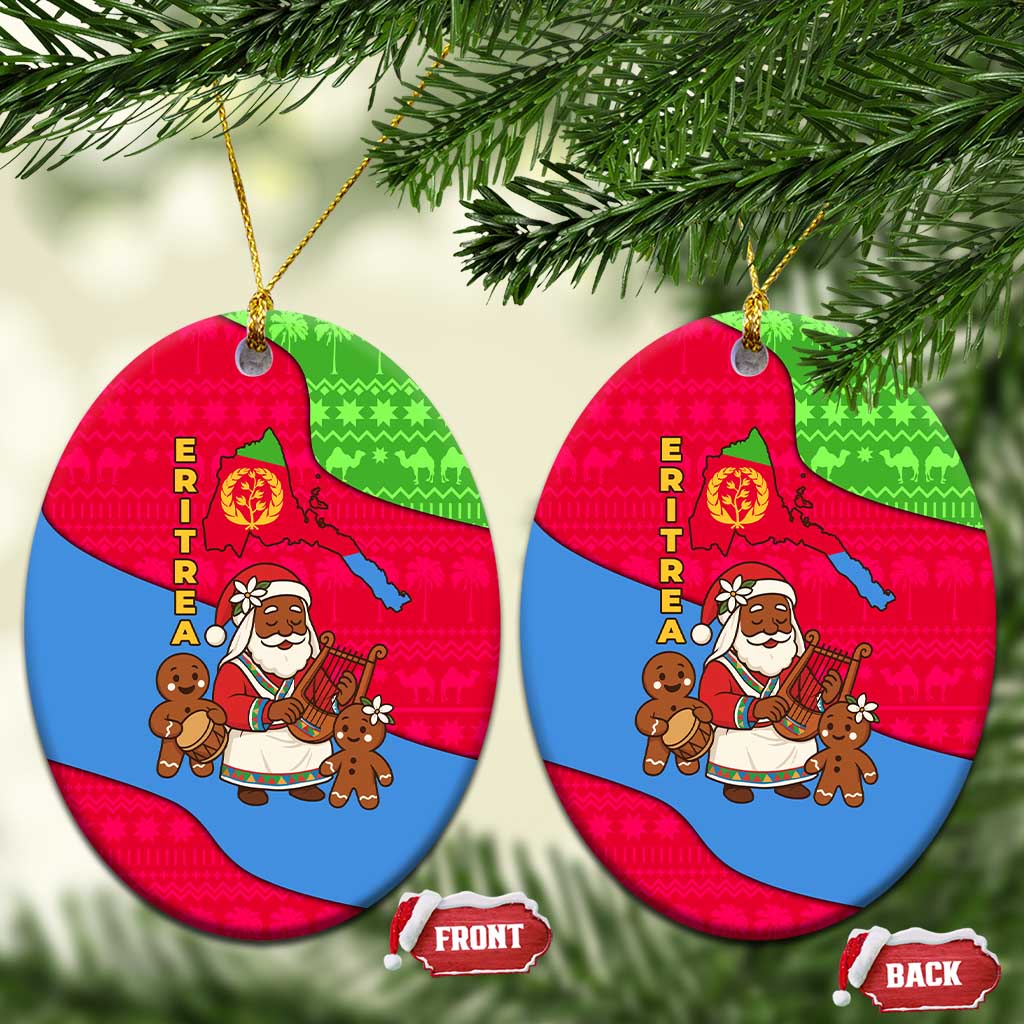 Eritrea Christmas Ceramic Ornament African Santa Gingerbread Harp National Flag Colors - African Pride