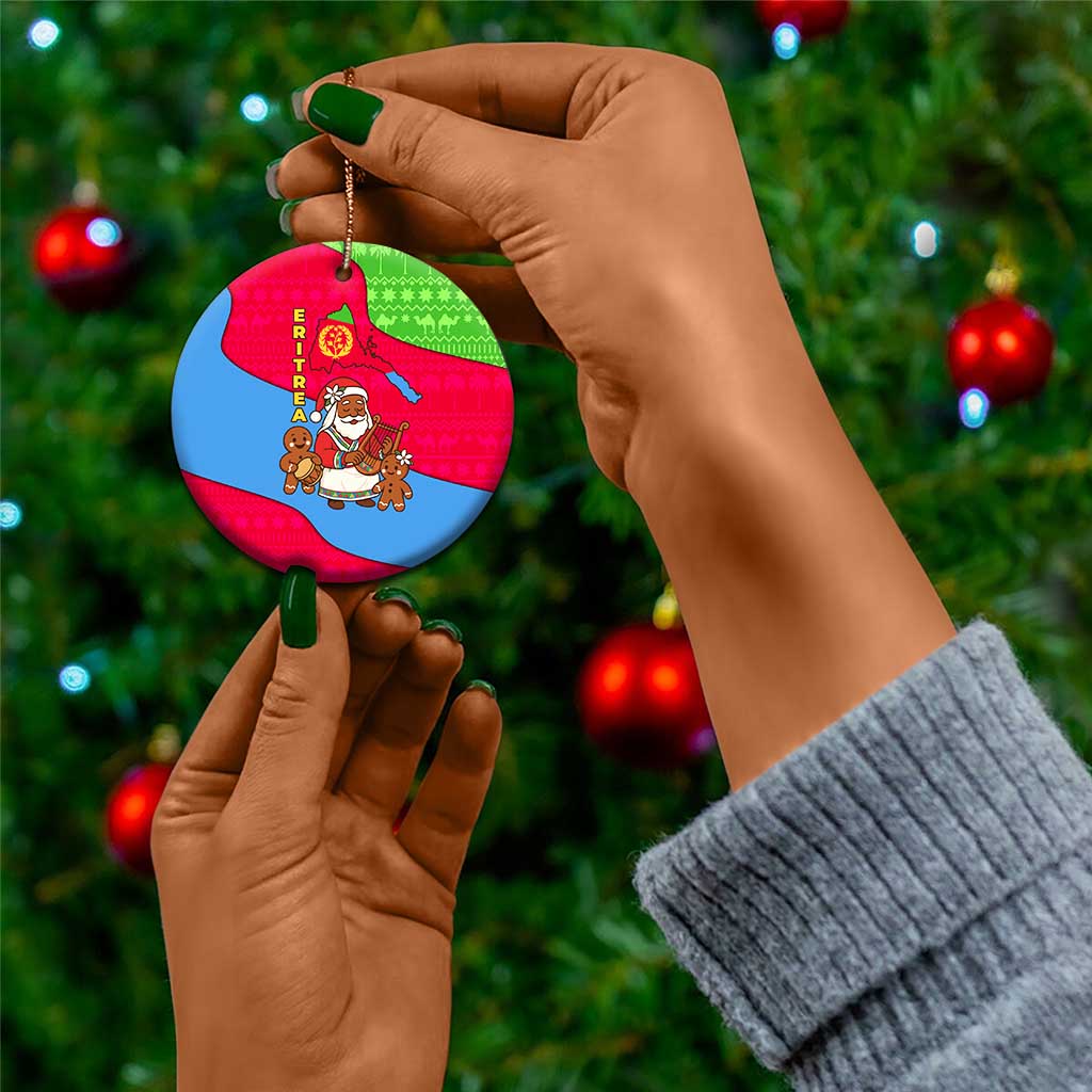 Eritrea Christmas Ceramic Ornament African Santa Gingerbread Harp National Flag Colors - African Pride