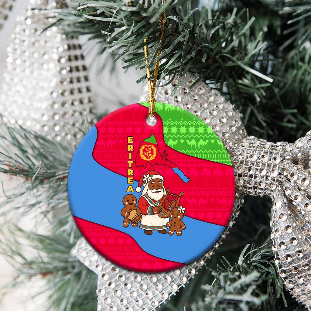 Eritrea Christmas Ceramic Ornament African Santa Gingerbread Harp National Flag Colors - African Pride