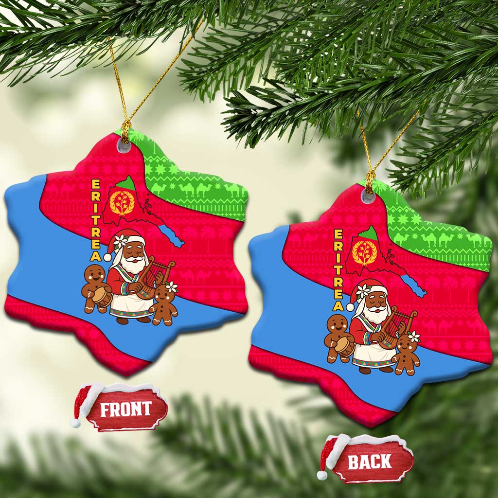 Eritrea Christmas Ceramic Ornament African Santa Gingerbread Harp National Flag Colors - African Pride