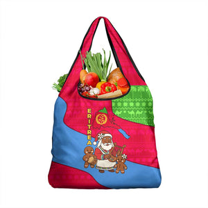 Eritrea Christmas Grocery Bag African Santa Gingerbread Harp National Flag Colors - African Pride