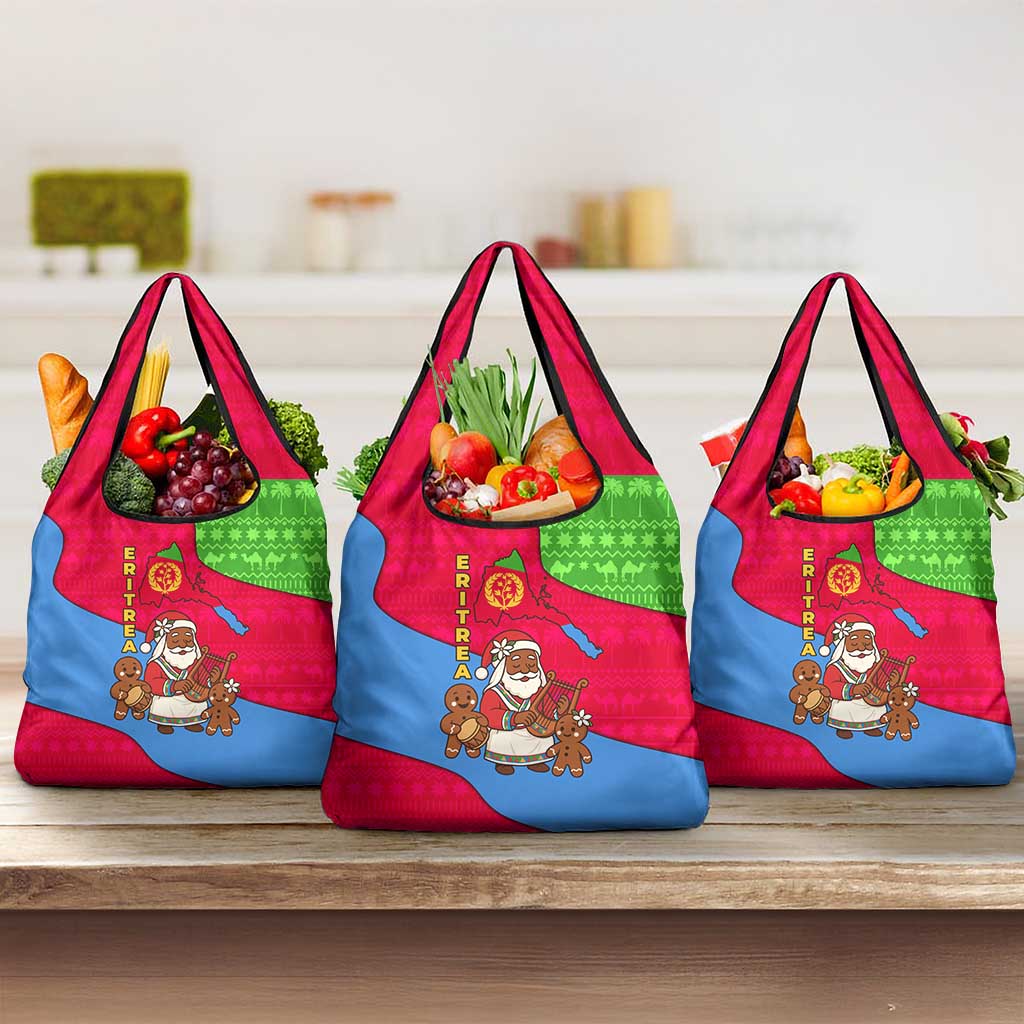 Eritrea Christmas Grocery Bag African Santa Gingerbread Harp National Flag Colors - African Pride