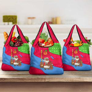 Eritrea Christmas Grocery Bag African Santa Gingerbread Harp National Flag Colors - African Pride