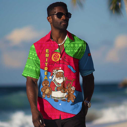 Eritrea Christmas Hawaiian Shirt African Santa Gingerbread Harp National Flag Colors - African Pride