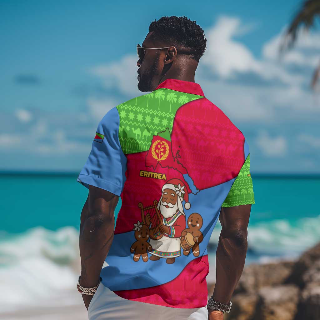 Eritrea Christmas Hawaiian Shirt African Santa Gingerbread Harp National Flag Colors - African Pride