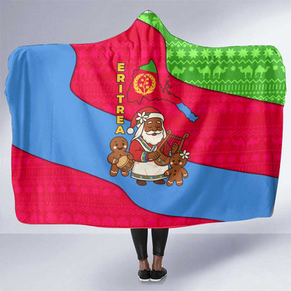 Eritrea Christmas Hooded Blanket African Santa Gingerbread Harp National Flag Colors - African Pride