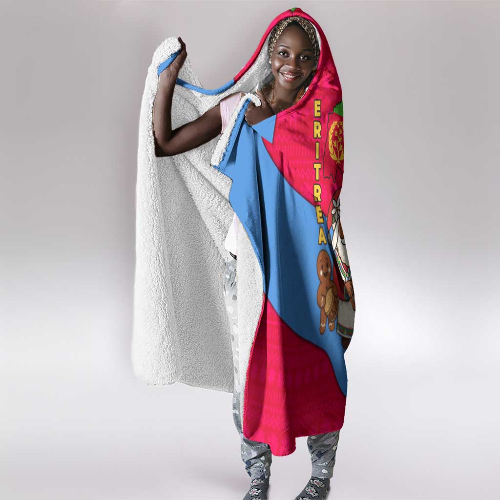 Eritrea Christmas Hooded Blanket African Santa Gingerbread Harp National Flag Colors - African Pride