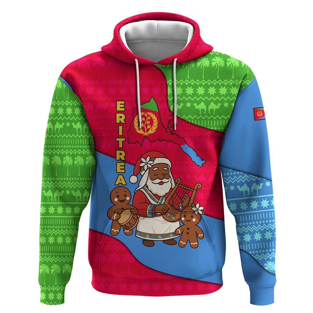 Eritrea Christmas Hoodie African Santa Gingerbread Harp National Flag Colors - African Pride
