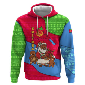 Eritrea Christmas Hoodie African Santa Gingerbread Harp National Flag Colors - African Pride
