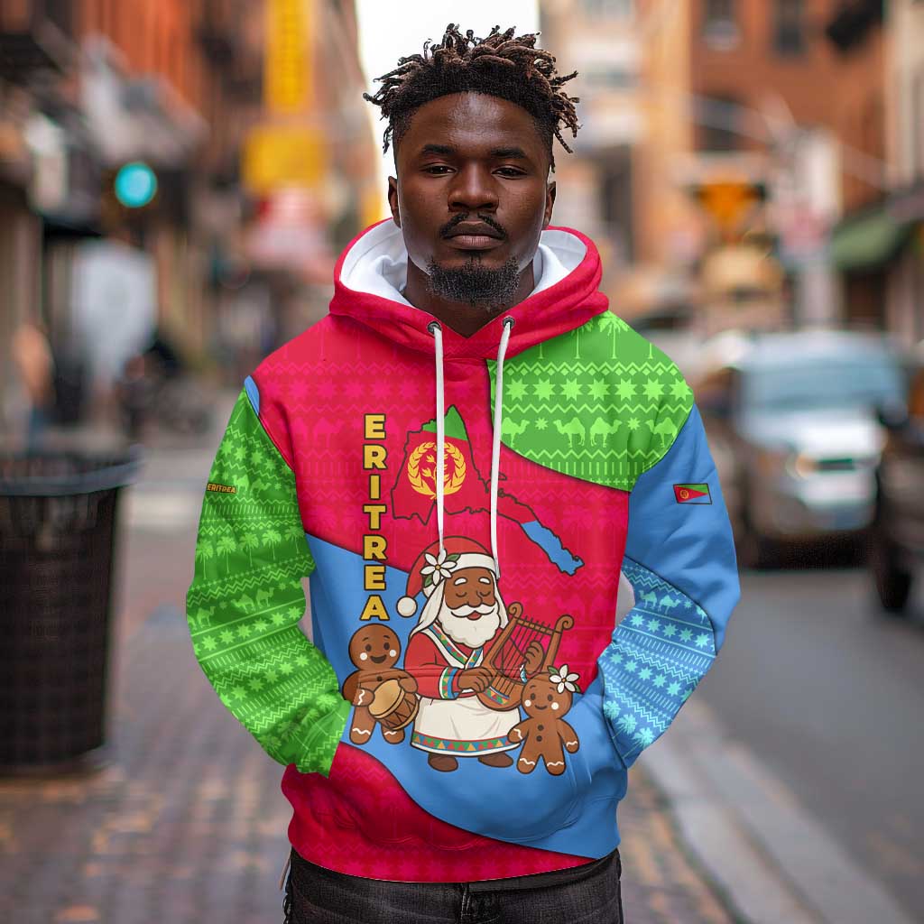 Eritrea Christmas Hoodie African Santa Gingerbread Harp National Flag Colors - African Pride