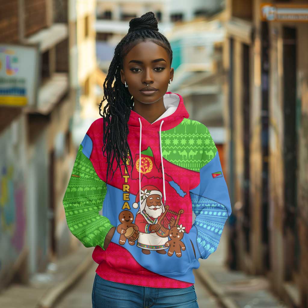 Eritrea Christmas Hoodie African Santa Gingerbread Harp National Flag Colors - African Pride