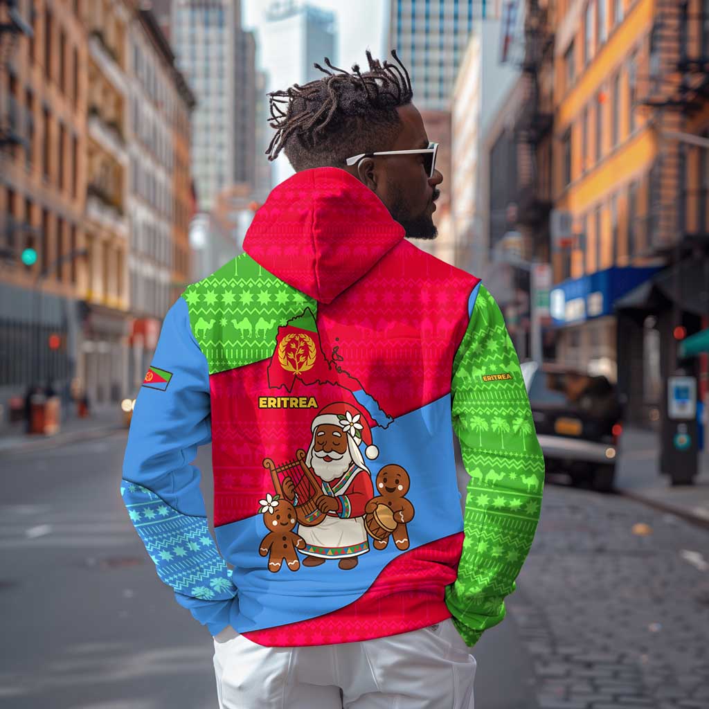 Eritrea Christmas Hoodie African Santa Gingerbread Harp National Flag Colors - African Pride