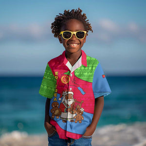 Eritrea Christmas Kid Hawaiian Shirt African Santa Gingerbread Harp National Flag Colors - African Pride